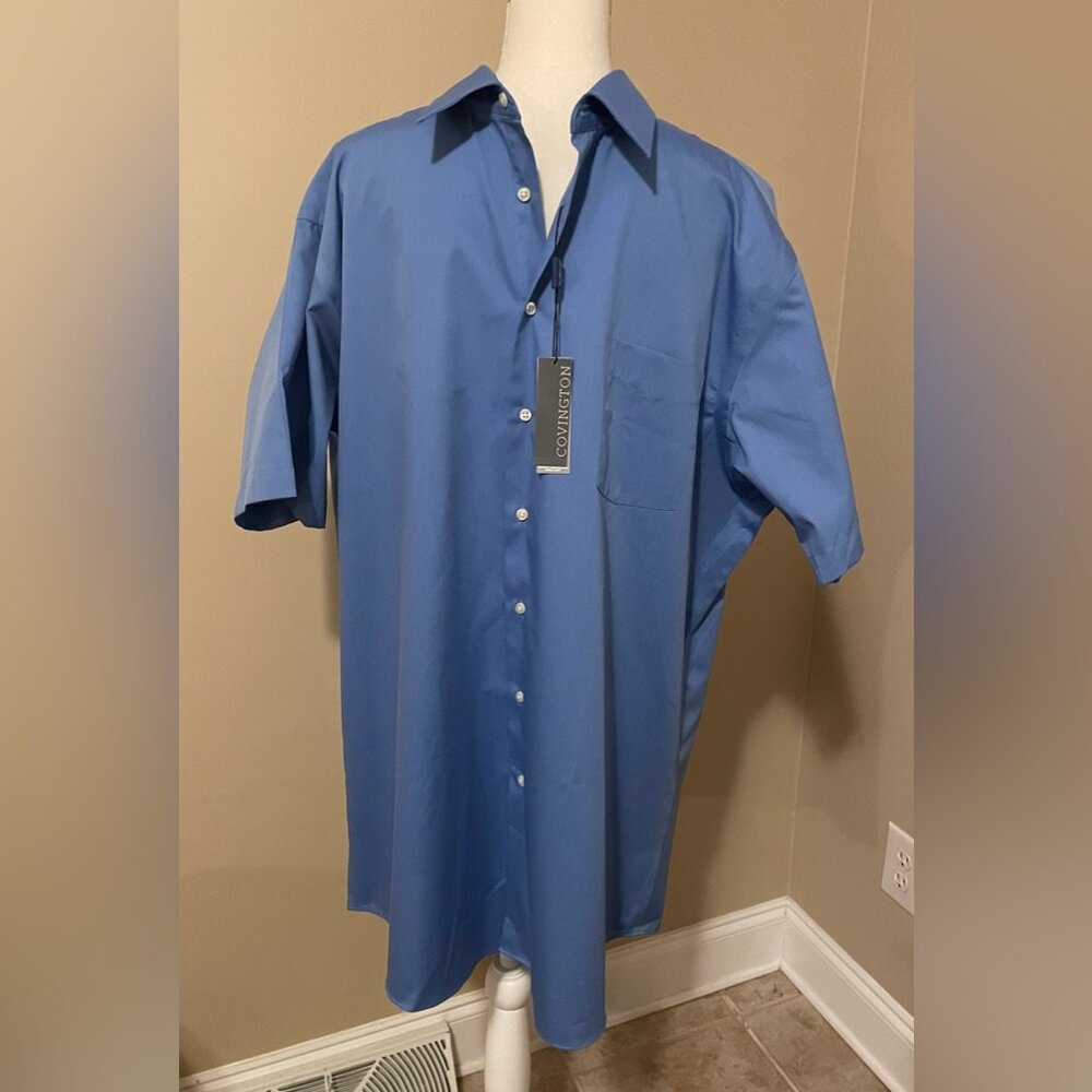 Covington Wrinkle Stain Free Blue Dress Shirt Mens XL 17-17.5 Short Sleeve NWT
